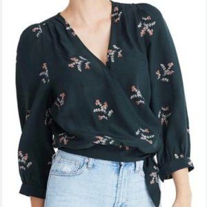 Madewell Poppy Print Silk Floral Wrap Top (Size Smal)